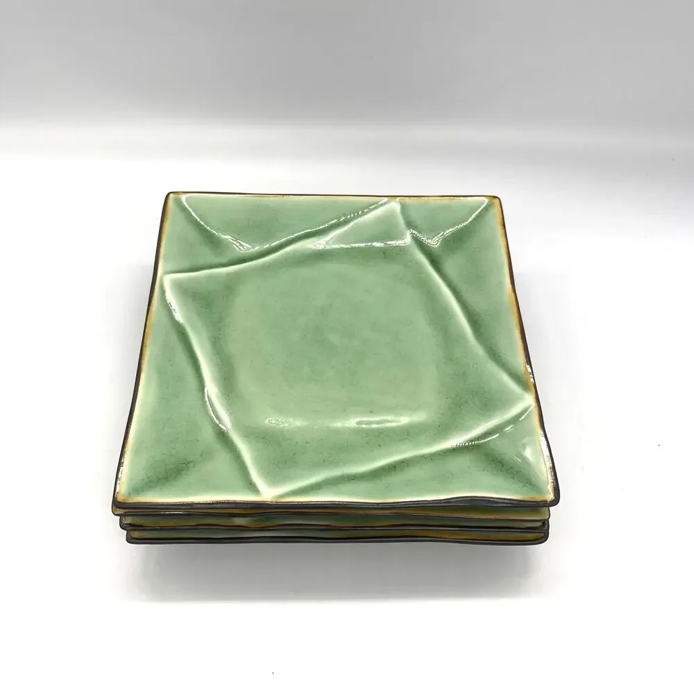 Pier 1 Imports Crackle Square Green Set of 4 Sushi Plates 6.75”